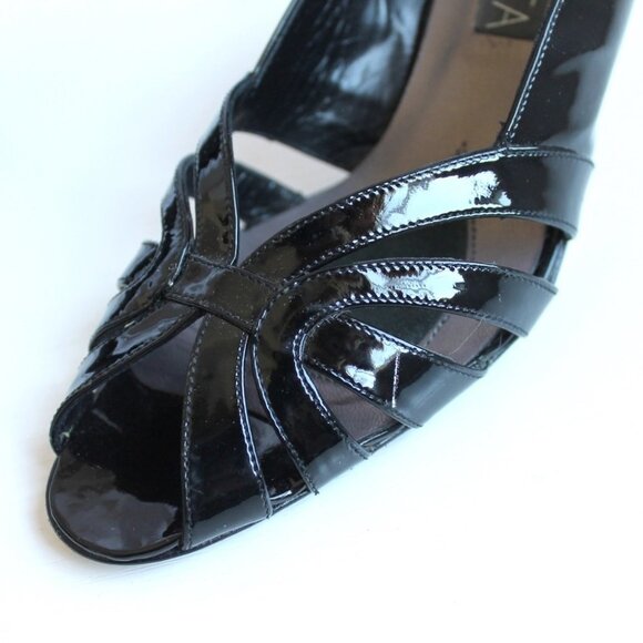 PREVATA  | Vintage Italian Leather Shoes 7 1/2 Black | Open-Toes Kitten Heels - Picture 11 of 15